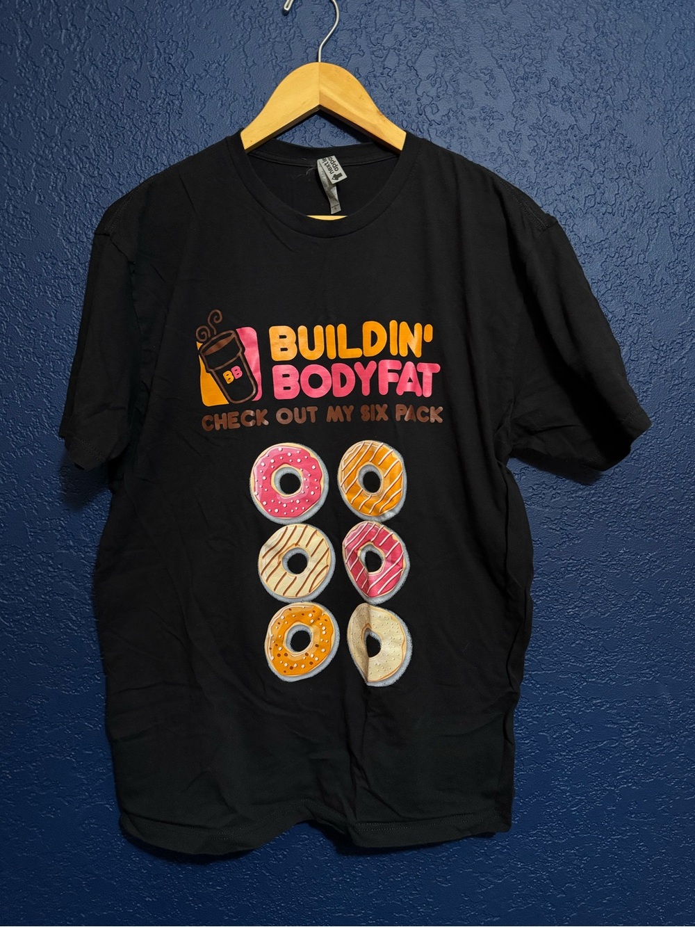 Buildin' Bodyfat Black Graphic Tee - Donut Six Pack